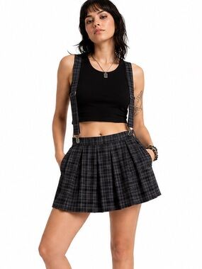 Hot Topic Gray Plaid Suspender Skater Skirt XL Adjustable Gothic Emo